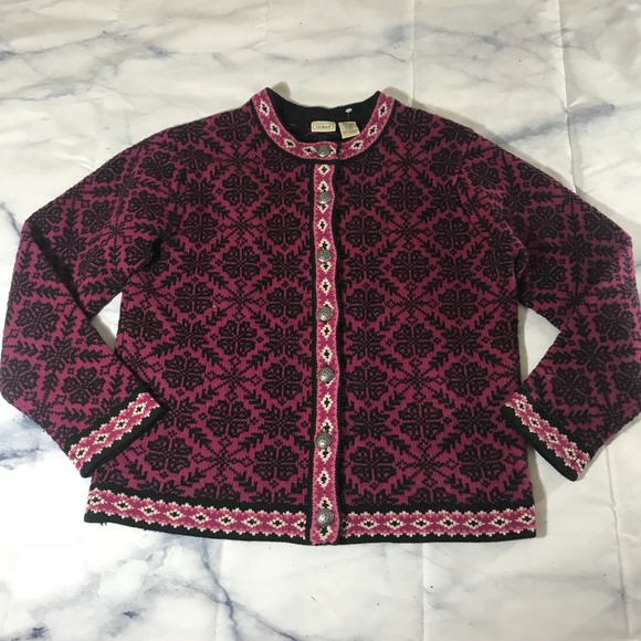L.L. Bean Sweaters - L.L. Bean Pink & Black Nordic Snowflake Sweater